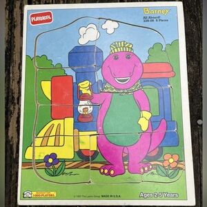Playskool Barney All Aboard Dinosaur 8 Pcs Wood Puzzle 328-08 Vintage 90s 1993